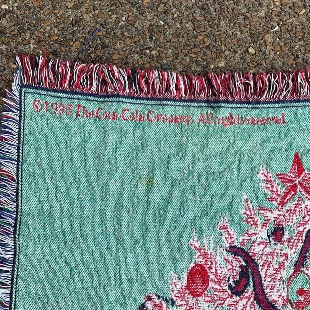 VTG 1993 Coca Cola Santa Clause Christmas Holiday Tapestry Throw Blanket 64x45